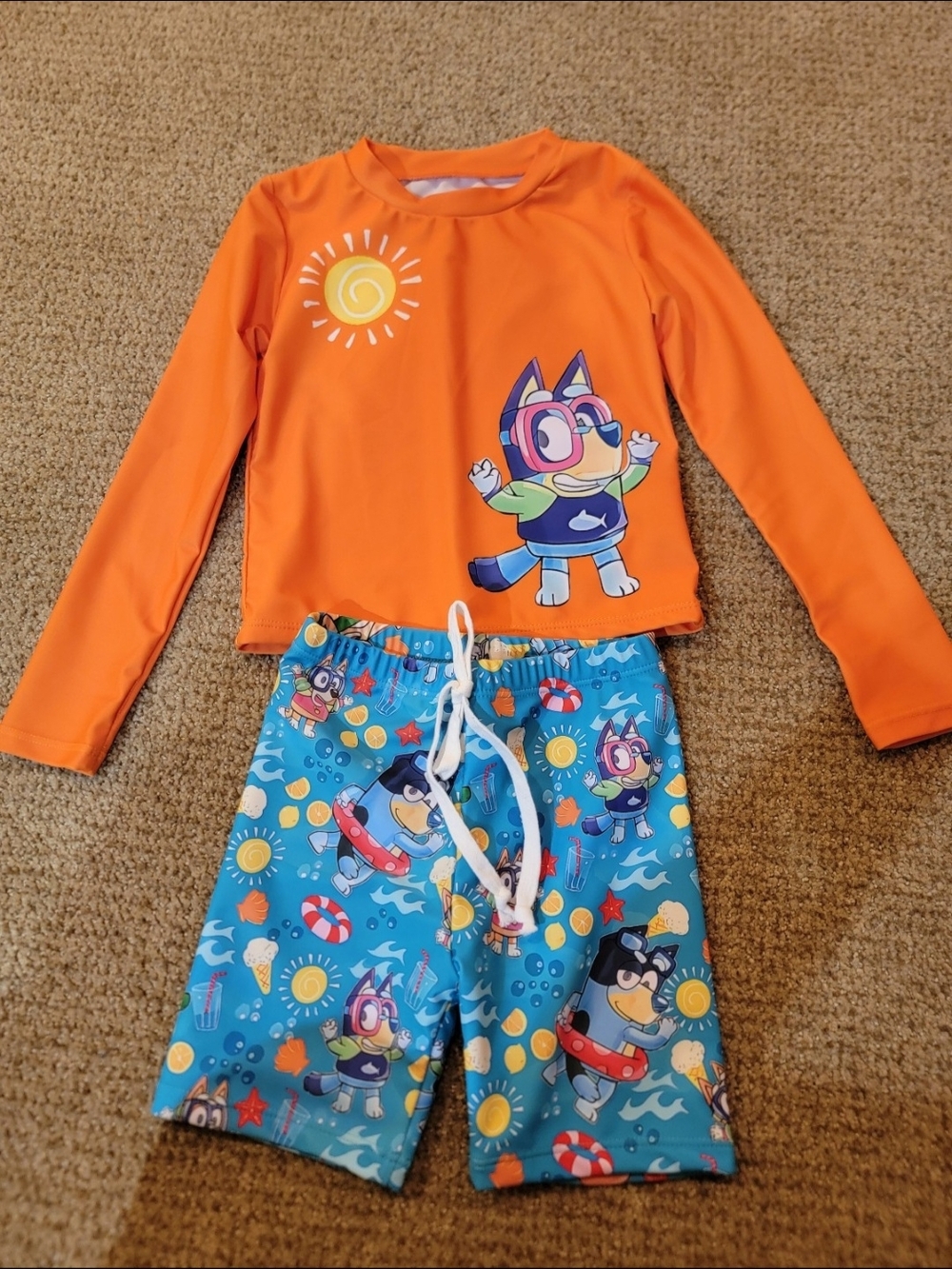 Kids Orange & Blue Rash Guard Swim Set NEW without tags